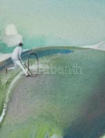 Neuberger István (1953-): Alpári biciklis. Akril, farost. Jelzett. Fakeretben. 56x69 cm