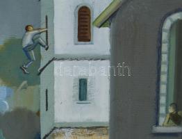 Neuberger István (1953-): Harangozó. Olaj, vászon. Jelzett. Fakeretben. 70x30 cm