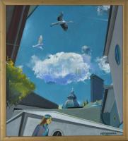 Neuberger István (1953-): Felhő. Olaj, farost. Jelzett. Fakeretben. 52x47 cm