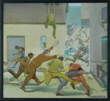 Neuberger István (1953-): Pánikroham, 2021. Olaj, farost. Jelzett. Fakeretben. 42x46 cm