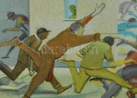 Neuberger István (1953-): Pánikroham, 2021. Olaj, farost. Jelzett. Fakeretben. 42x46 cm