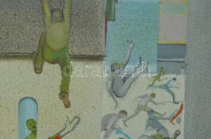 Neuberger István (1953-): Pánikroham, 2021. Olaj, farost. Jelzett. Fakeretben. 42x46 cm