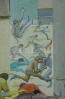 Neuberger István (1953-): Pánikroham, 2021. Olaj, farost. Jelzett. Fakeretben. 42x46 cm