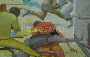 Neuberger István (1953-): Pánikroham, 2021. Olaj, farost. Jelzett. Fakeretben. 42x46 cm