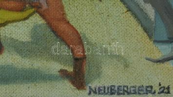 Neuberger István (1953-): Pánikroham, 2021. Olaj, farost. Jelzett. Fakeretben. 42x46 cm