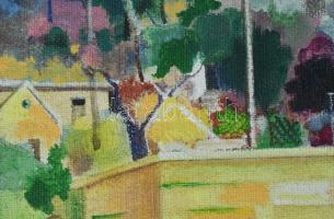 Neuberger István (1953-): Hidegkúti híd, 2012. Akril, farost. Jelzett. Fakeretben. 69x50 cm