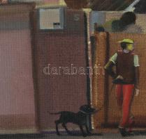 Neuberger István (1953-): A két suttyó (Budafok). Olaj, farost. Jelzett. Fakeretben. 40x65 cm