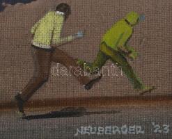 Neuberger István (1953-): A két suttyó (Budafok). Olaj, farost. Jelzett. Fakeretben. 40x65 cm