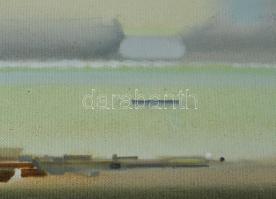 Neuberger István (1953-): Hárman a parton. Olaj, farost. Jelzett. Fakeretben. 39x53 cm