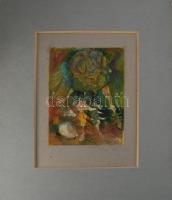 Almásy Aladár (1946-): Elhagyott csomagra váró, 1985. Akvarell, tus, papír, jelzett. Paszpartuban. H...