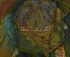 Almásy Aladár (1946-): Elhagyott csomagra váró, 1985. Akvarell, tus, papír, jelzett. Paszpartuban. H...