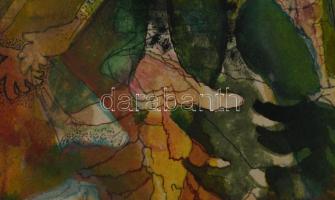 Almásy Aladár (1946-): Elhagyott csomagra váró, 1985. Akvarell, tus, papír, jelzett. Paszpartuban. H...