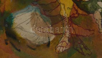 Almásy Aladár (1946-): Elhagyott csomagra váró, 1985. Akvarell, tus, papír, jelzett. Paszpartuban. H...