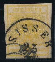 1850 1kr MP III kadmiumsárga, eredeti gumirészek "SISSEK" (25.000) azonosítás: Strakosch