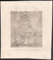 Almásy Aladár (1946-): Fuvolázó, 1968. Rézkarc, papír, jelzett. Hátoldalán paszpartuzás nyomaival. 20x17,5 cm. Az életmű korai darabja!
