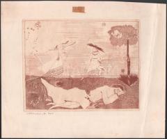 Almásy Aladár (1946-): Alakok (cím nélkül), 1970. Rézkarc, papír, jelzett. Hátoldalán paszpartuzás nyomaival. 19,5x25 cm. Lapszéli hajtásnyommal és ragasztószalaggal. Az életmű korai darabja!