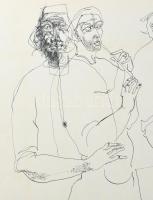 Almásy Aladár (1946-): Zenekar (cím nélkül), 1968. Tus, papír, jelzett. 36,5x51,5 cm. Az életmű kora...