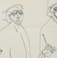 Almásy Aladár (1946-): Zenekar (cím nélkül), 1968. Tus, papír, jelzett. 36,5x51,5 cm. Az életmű kora...