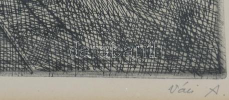 Váci András (1928-1989): Budapest (Az Erzsébet híd alól). Rézkarc, papír. Jelzett. Üvegezett fakeret...