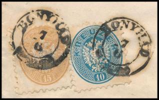 ~1865 10kr + 15kr ajánlott levélen Lombardiába "BONYHÁD"
