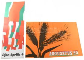 ca 1975 Augusztus 20., Április 4. 2 db retro ünnepi plakát, hajtva, 62x39cm, 24x68 cm