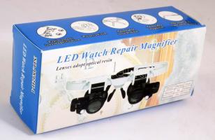 Led világítással nagyítós ékszerész szemüveg, dobozában