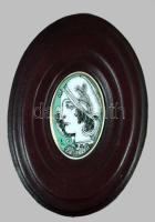 Hollóházi porcelán Szász Endre által tervezett mintával díszített plakett, jelzett, hibátlan, 6,5x4 cm