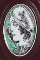 Hollóházi porcelán Szász Endre által tervezett mintával díszített plakett, jelzett, hibátlan, 6,5x4 ...