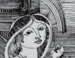 Hollóházi porcelán Szász Endre által tervezett mintával díszített plakett, jelzett, hibátlan, 12x9 c...