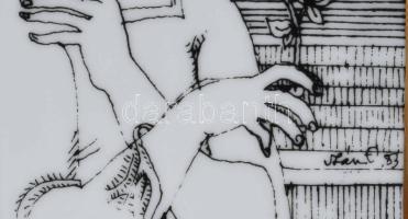 Hollóházi porcelán Szász Endre által tervezett mintával díszített plakett, jelzett, hibátlan, 12x9 c...