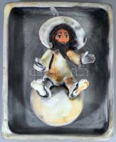 Jambrich Liza (1955): Fityiszt mutató manó (Magyar Írók Egyesületének díja, 2004). Kerámia, akasztható, 31x25 cm