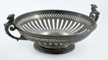 Berndorf Packfong Chian Silver áttört kínáló, jelzett, állatfejes fülekkel, 32x13 cm