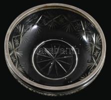 2 darab antik ezüstözött peremezésű kristály kínáló, egyik repedéssel, d: 18-23 cm