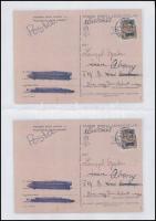 Abony 1945 Hadvezérek 40f/10f távolsági levelezőlapon Jászfényszarura, "elköltözött" jelzé...