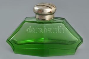 Art deco parfümös üveg, ezüst (Ag) kupakkal és zárórésszel, 13x8 cm