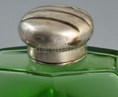 Art deco parfümös üveg, ezüst (Ag) kupakkal és zárórésszel, 13x8 cm