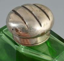 Art deco parfümös üveg, ezüst (Ag) kupakkal és zárórésszel, 13x8 cm