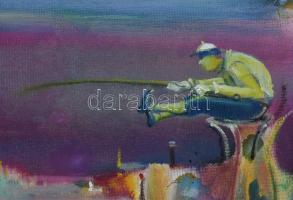 Neuberger István (1953-): Vízparti élet. Olaj, farost. Jelzett. Fakeretben. 48x58 cm