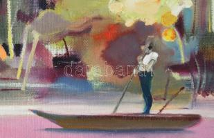 Neuberger István (1953-): Mártélyi pecások, 2022. Olaj, farost. Jelzett. Fakeretben. 56x71 cm