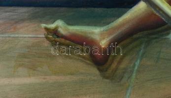 Neuberger István (1953-): Új sportág II., 2011. Olaj, farost. Jelzett. Fakeretben. 60x80 cm