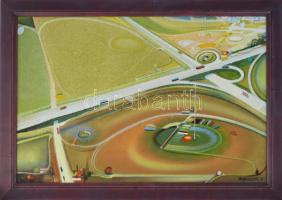 Neuberger István (1953-): Csomópont, 2007. Olaj, farost. Jelzett. Fakeretben. 53x79 cm