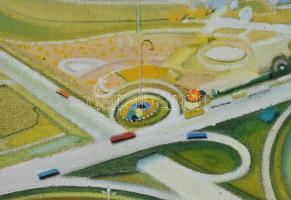 Neuberger István (1953-): Csomópont, 2007. Olaj, farost. Jelzett. Fakeretben. 53x79 cm