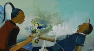 Neuberger István (1953-): Piások, 2018. Olaj, farost. Jelzett. Fakeretben. 33x49 cm