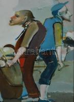 Neuberger István (1953-): Három pasas, 2018. Olaj, farost. Jelzett. Fakeretben. 30x40 cm