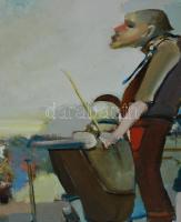 Neuberger István (1953-): Három pasas, 2018. Olaj, farost. Jelzett. Fakeretben. 30x40 cm