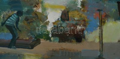 Neuberger István (1953-): Három pasas, 2018. Olaj, farost. Jelzett. Fakeretben. 30x40 cm