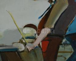 Neuberger István (1953-): Három pasas, 2018. Olaj, farost. Jelzett. Fakeretben. 30x40 cm