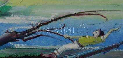 Neuberger István (1953-): Szélvész Mártélyon, 2022. Olaj, farost. Jelzett. Fakeretben. 30x40 cm