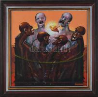 Neuberger István (1953-): Sültgalamb, 1992. Olaj, vászon. Jelzett. Fakeretben. 40x40 cm