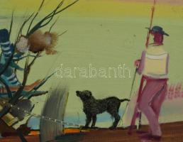 Neuberger István (1953-): Fiatalok a parton, 2019. Olaj, farost. Jelzett. Fakeretben. 30x42,5 cm